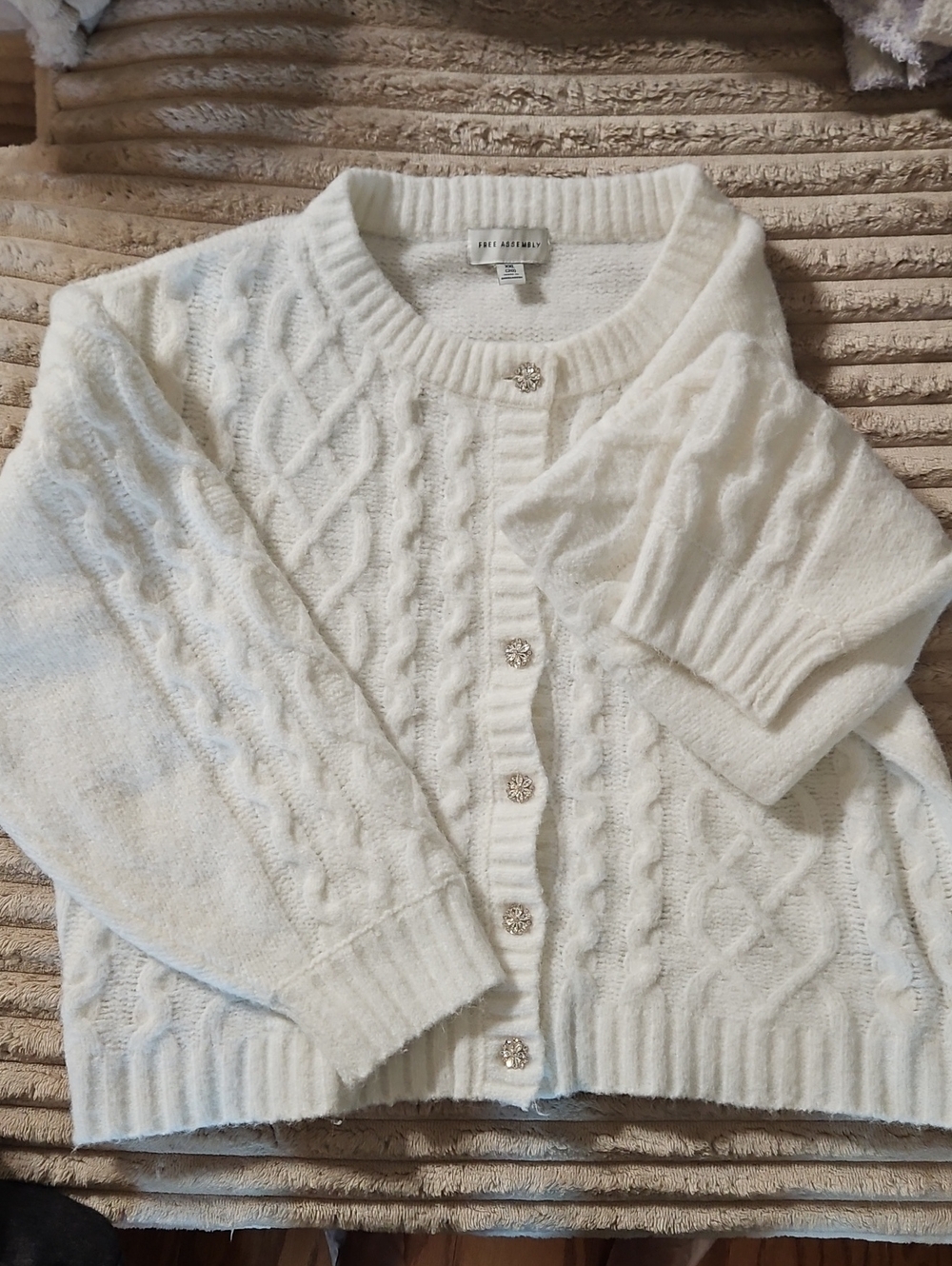 Free Assembly Ivory Cable Knit Cardigan with Decorative Buttons